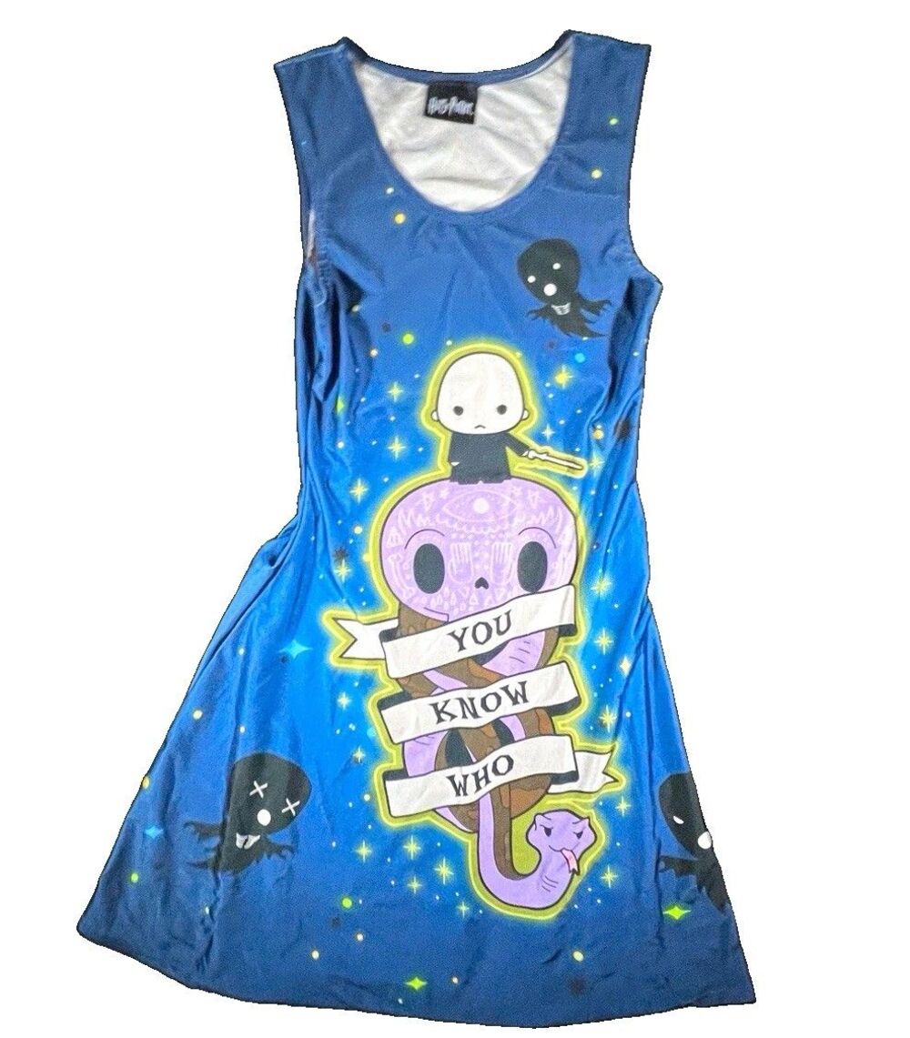 Harry Potter Chibi-style Lord Voldemort and Nagini Dress Blue Skater Size Small